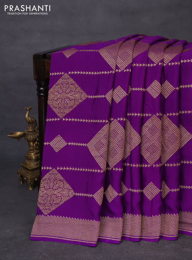 Banarasi crepe saree violet with allover thread & zari weaves and woven border
