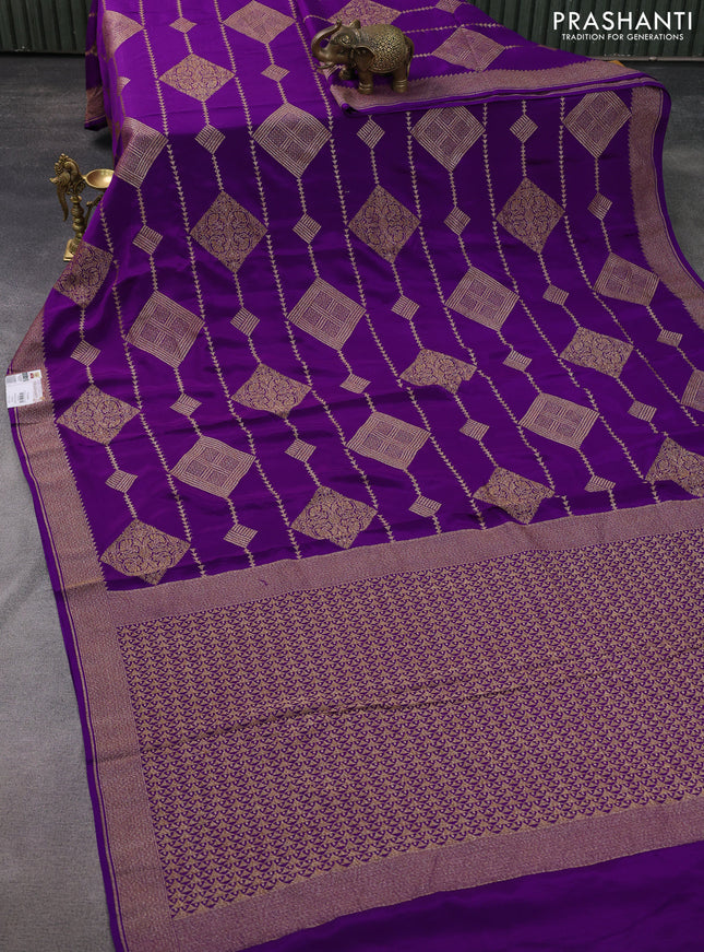 Banarasi crepe saree violet with allover thread & zari weaves and woven border