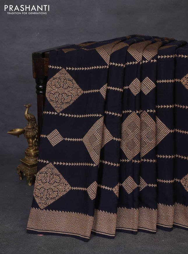 Banarasi crepe saree black with allover thread & zari weaves and woven border