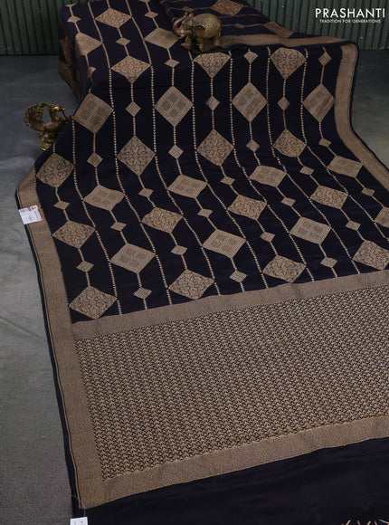 Banarasi crepe saree black with allover thread & zari weaves and woven border