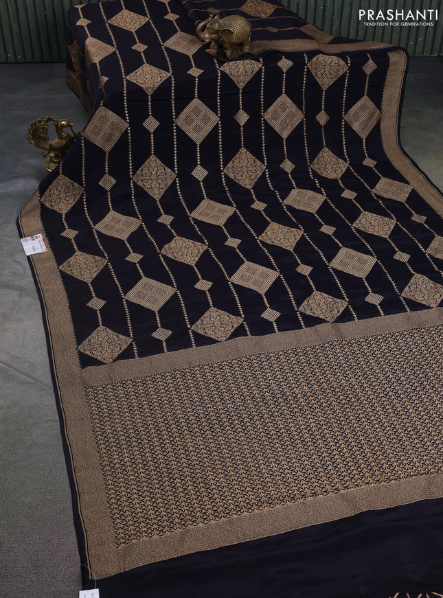 Banarasi crepe saree black with allover thread & zari weaves and woven border