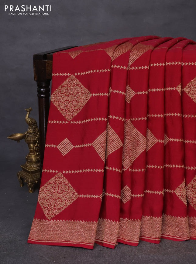 Banarasi crepe saree maroon with allover thread & zari geometric weaves and woven border