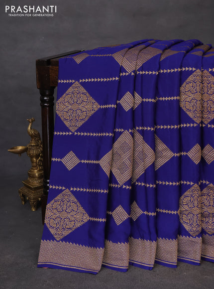 Banarasi crepe saree blue with allover thread & zari geometric weaves and woven border