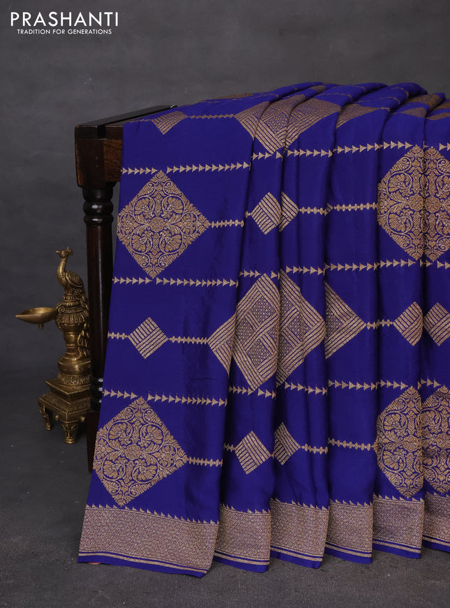 Banarasi crepe saree blue with allover thread & zari geometric weaves and woven border