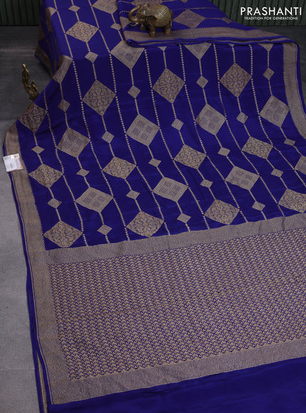 Banarasi crepe saree blue with allover thread & zari geometric weaves and woven border