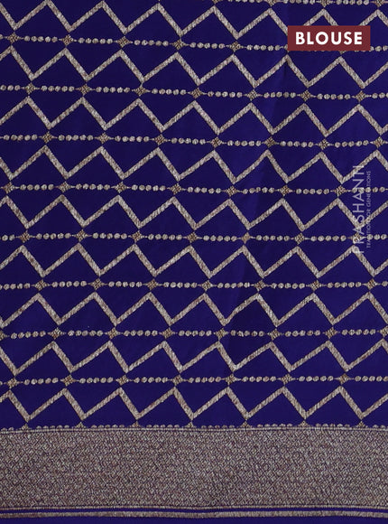 Banarasi crepe saree blue with allover thread & zari geometric weaves and woven border