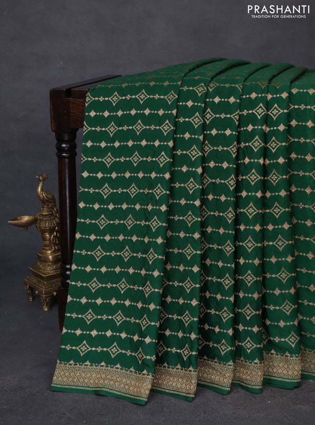 Banarasi crepe saree green with allover thread & zari geometric weaves and woven border