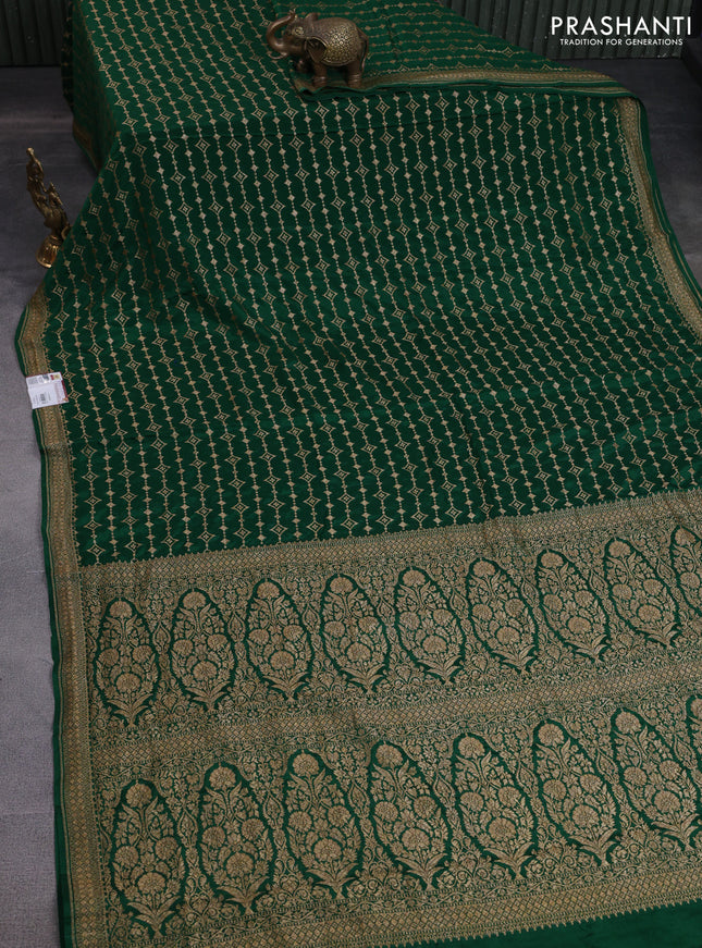 Banarasi crepe saree green with allover thread & zari geometric weaves and woven border