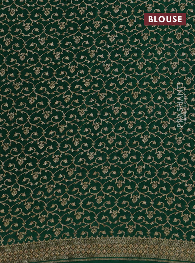 Banarasi crepe saree green with allover thread & zari geometric weaves and woven border