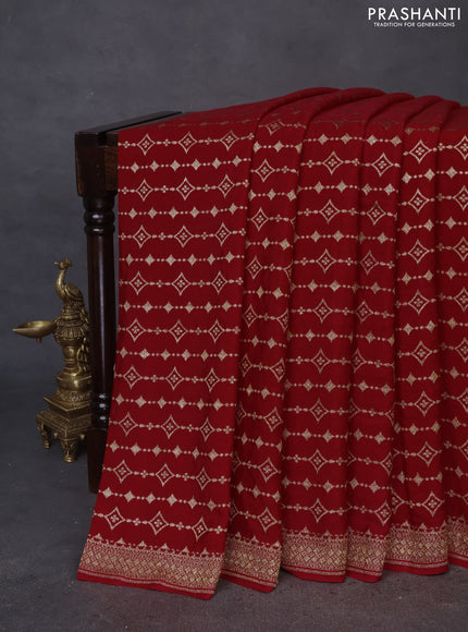 Banarasi crepe saree red with allover thread & zari geometric weaves and woven border