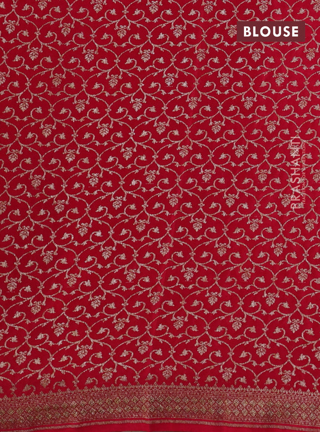 Banarasi crepe saree red with allover thread & zari geometric weaves and woven border
