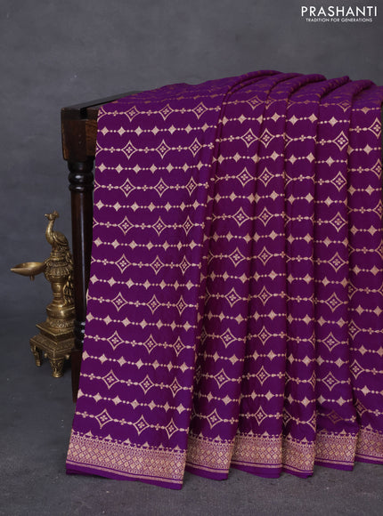 Banarasi crepe saree violet with allover thread & zari geometric weaves and woven border