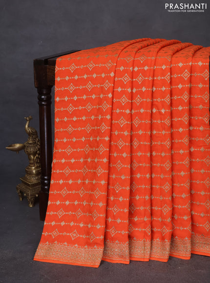 Banarasi crepe saree orange with allover thread & zari geometric weaves and woven border