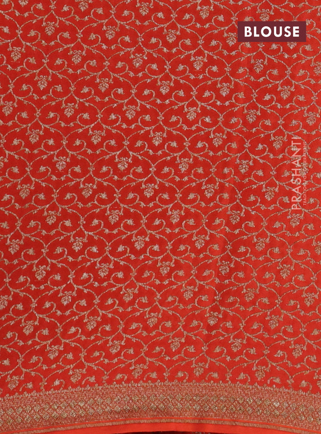 Banarasi crepe saree orange with allover thread & zari geometric weaves and woven border