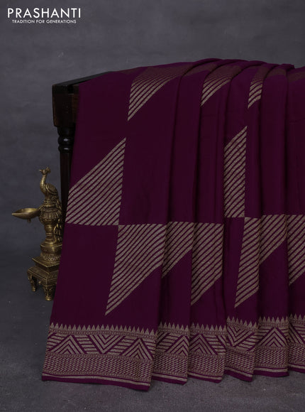 Banarasi crepe saree purple with allover thread & zari geometric weaves and woven border