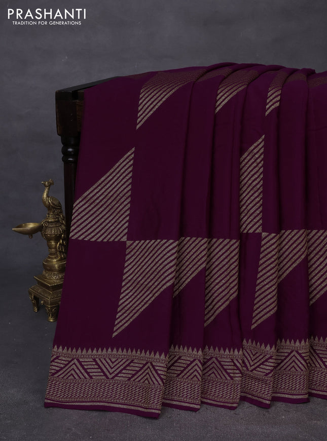 Banarasi crepe saree purple with allover thread & zari geometric weaves and woven border