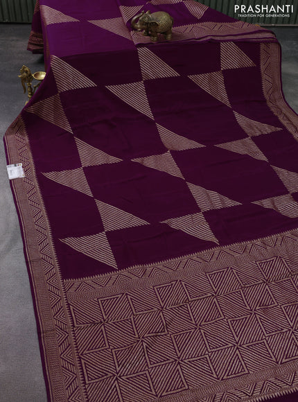 Banarasi crepe saree purple with allover thread & zari geometric weaves and woven border