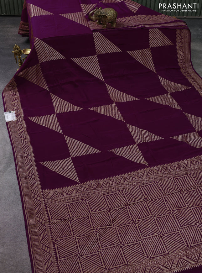 Banarasi crepe saree purple with allover thread & zari geometric weaves and woven border