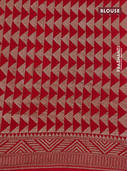 Banarasi crepe saree red with allover thread & zari geometric weaves and woven border