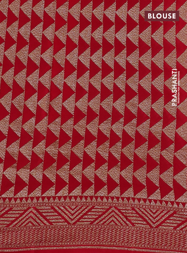 Banarasi crepe saree red with allover thread & zari geometric weaves and woven border