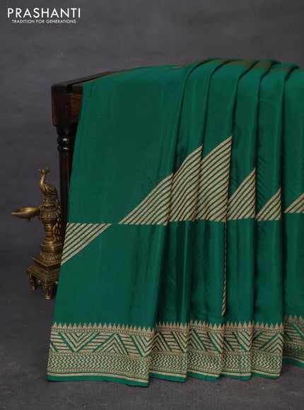 Banarasi crepe saree green with allover thread & zari geometric weaves and woven border
