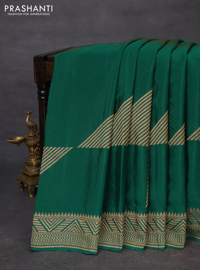 Banarasi crepe saree green with allover thread & zari geometric weaves and woven border