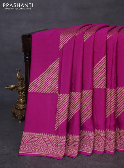 Banarasi crepe saree magenta pink with allover thread & zari geometric weaves and woven border