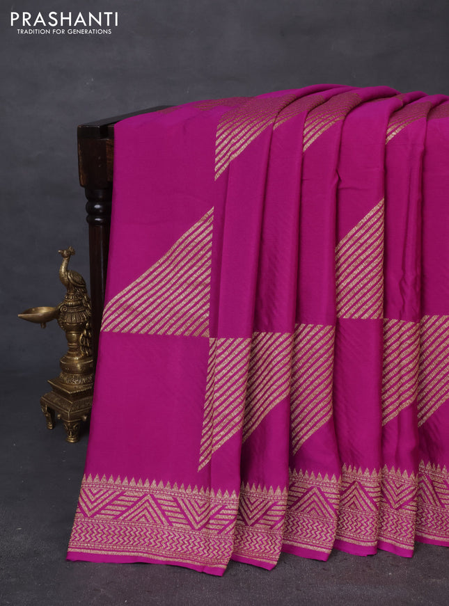 Banarasi crepe saree magenta pink with allover thread & zari geometric weaves and woven border