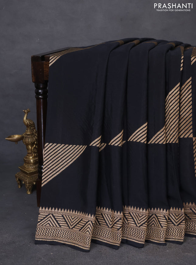 Banarasi crepe saree black with allover thread & zari weaves and woven border