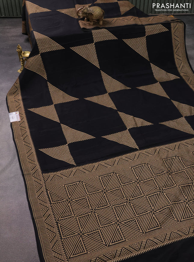 Banarasi crepe saree black with allover thread & zari weaves and woven border