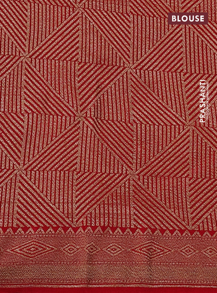 Banarasi crepe saree reddish pink with allover thread & zari geometric weaves and woven border