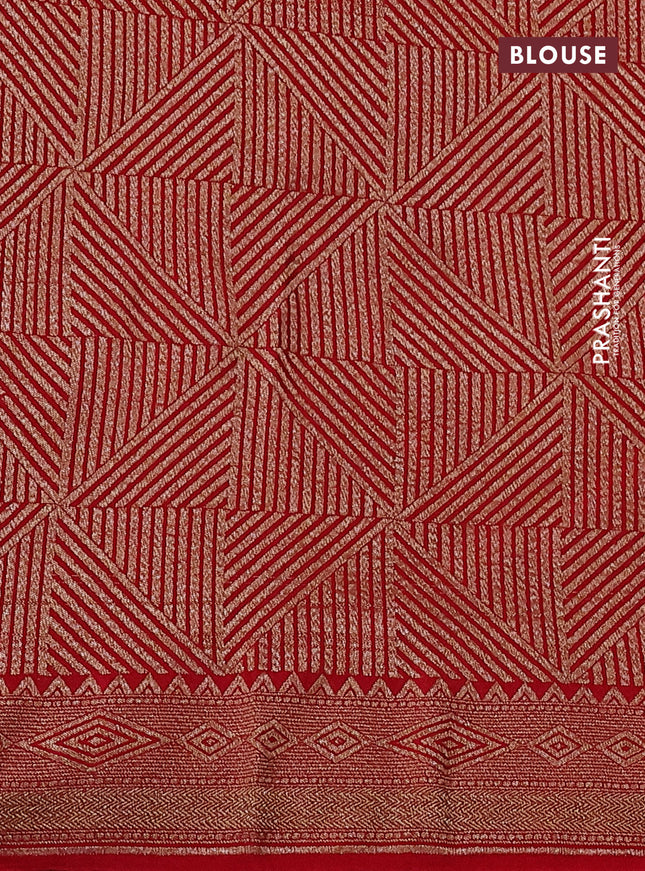 Banarasi crepe saree reddish pink with allover thread & zari geometric weaves and woven border