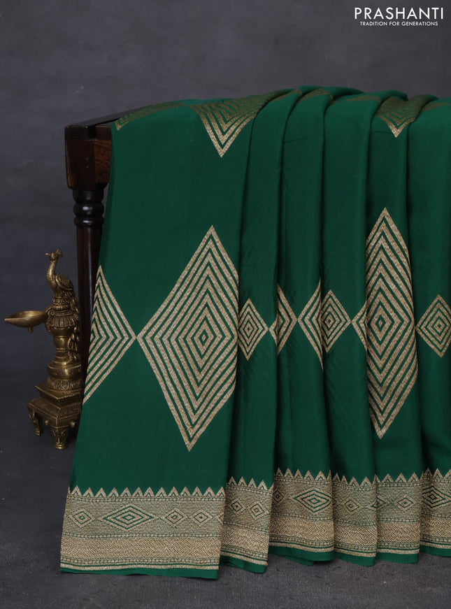 Banarasi crepe saree green with allover thread & zari geometric weaves and woven border