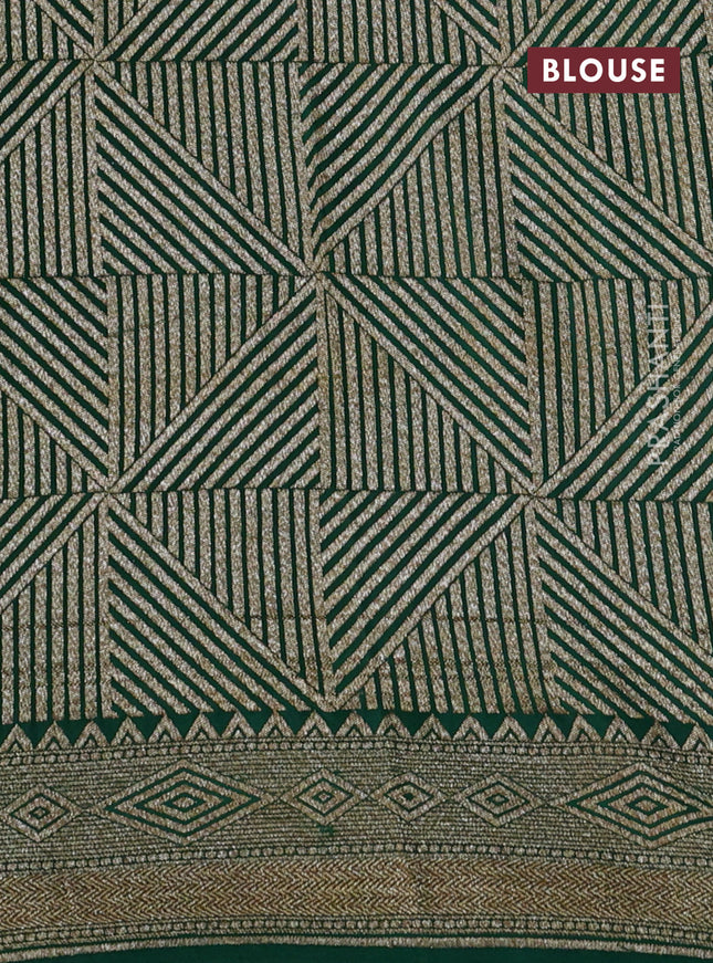 Banarasi crepe saree green with allover thread & zari geometric weaves and woven border