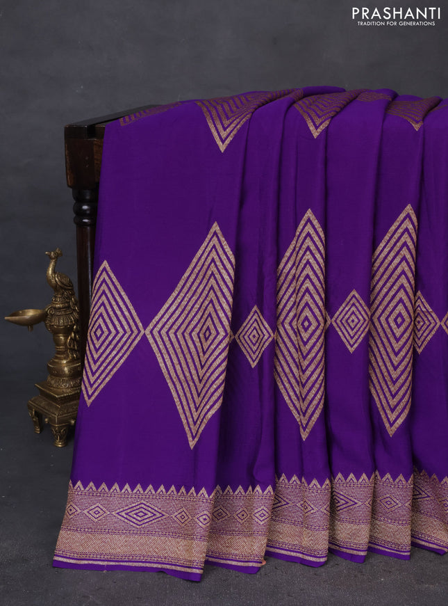 Banarasi crepe saree violet with allover thread & zari geometric weaves and woven border
