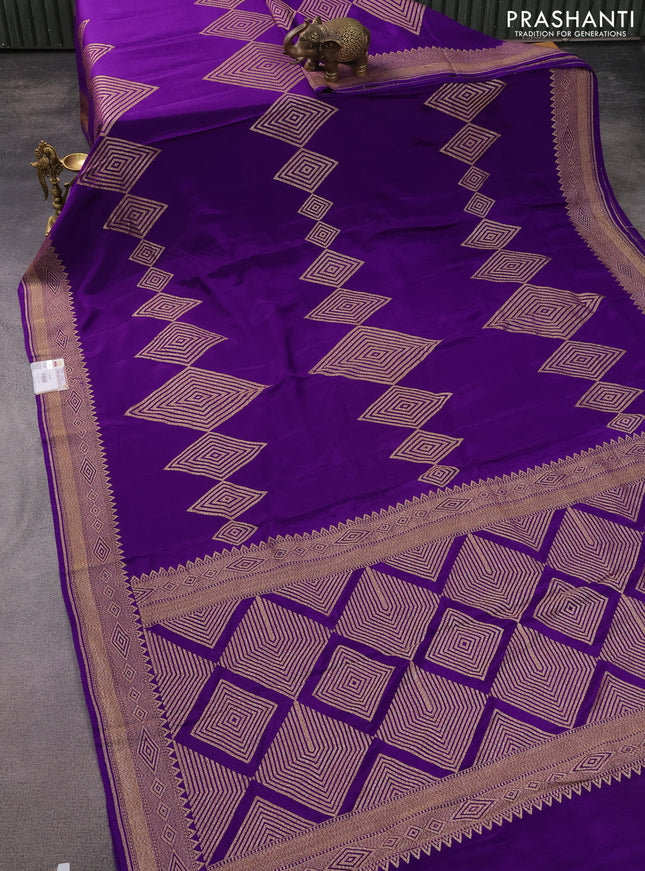 Banarasi crepe saree violet with allover thread & zari geometric weaves and woven border