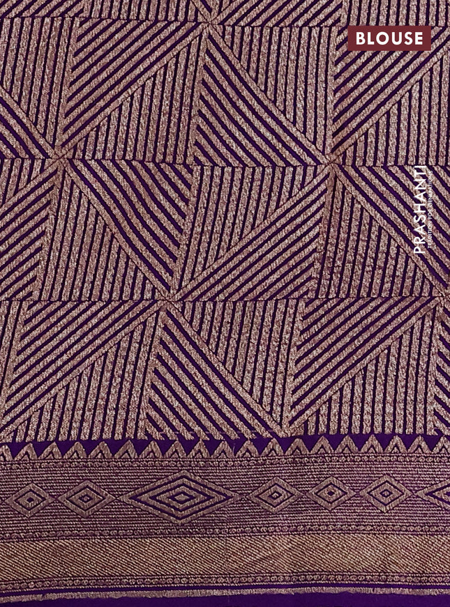 Banarasi crepe saree violet with allover thread & zari geometric weaves and woven border