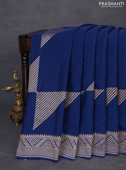 Banarasi crepe saree peacock blue with allover thread & zari geometric weaves and woven border