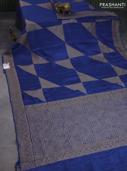 Banarasi crepe saree peacock blue with allover thread & zari geometric weaves and woven border