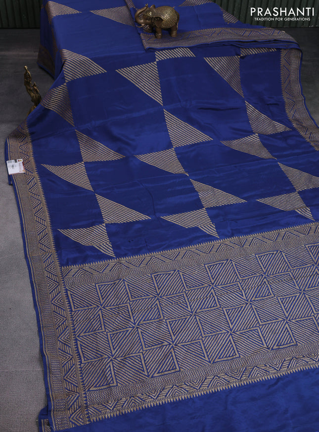 Banarasi crepe saree peacock blue with allover thread & zari geometric weaves and woven border