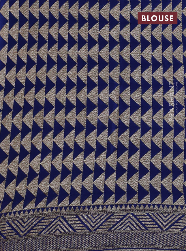 Banarasi crepe saree peacock blue with allover thread & zari geometric weaves and woven border