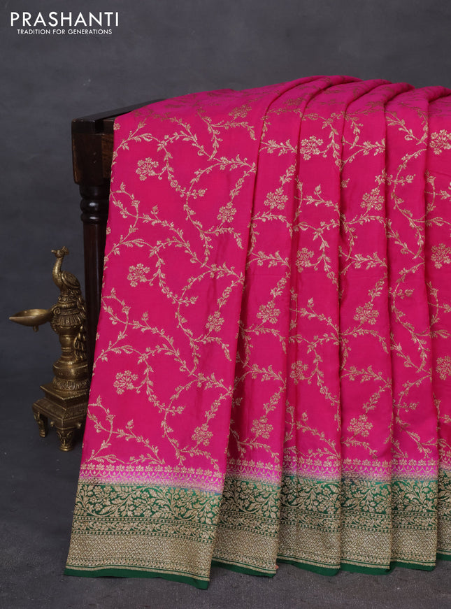 Banarasi crepe saree pink and green with allover thread & zari weaves and woven border