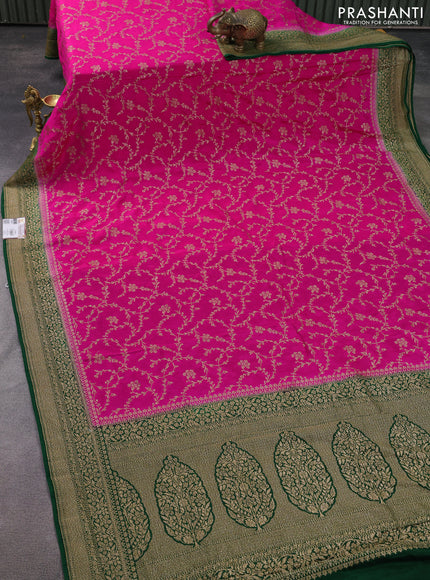 Banarasi crepe saree pink and green with allover thread & zari weaves and woven border