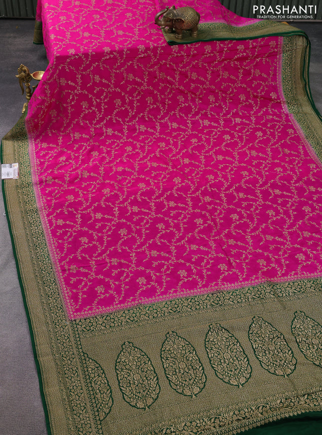 Banarasi crepe saree pink and green with allover thread & zari weaves and woven border