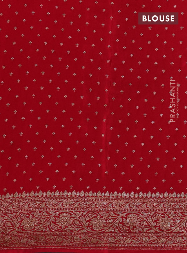 Banarasi crepe saree violet and red with allover thread & zari weaves and woven border