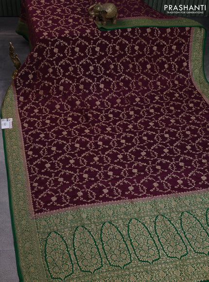 Banarasi crepe saree wine shade and green with allover thread & zari weaves and woven border
