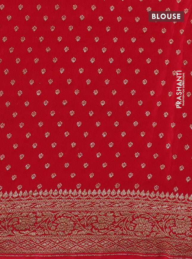 Banarasi crepe saree blue and red with allover thread & zari weaves and woven border