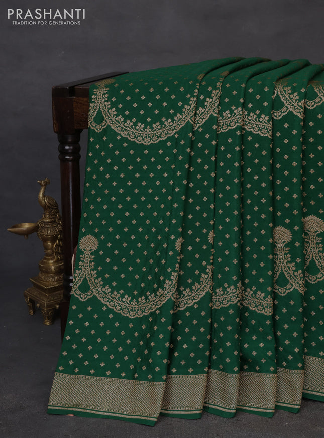 Banarasi crepe saree green with allover thread & zari weaves and woven border