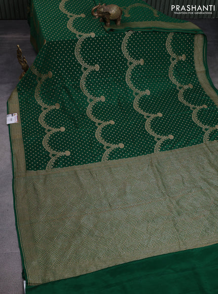 Banarasi crepe saree green with allover thread & zari weaves and woven border