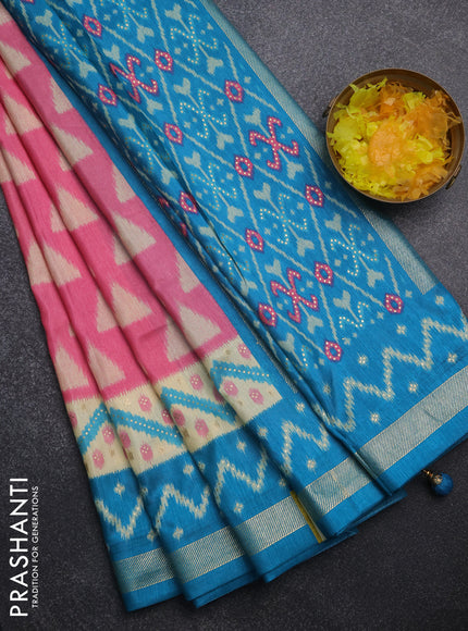Semi patola saree light pink and teal blue with geometric butta weaves and zari woven border